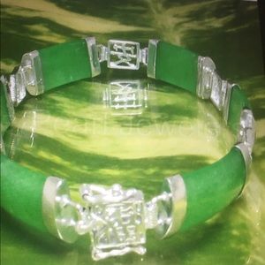 Sterling Silver Green Jade Bracelet. Stamped